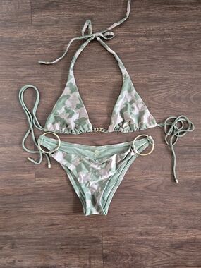 Vitamin A Green Camo Triangle Bikini Set